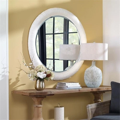 Uttermost Mariner Round Natural Woven Banana and Rattan Mirror in White - Picture 7 of 8