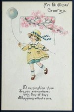 Art Deco Style Birthday Greeting - Whimsical Little Girl & Balloons   PC1587
