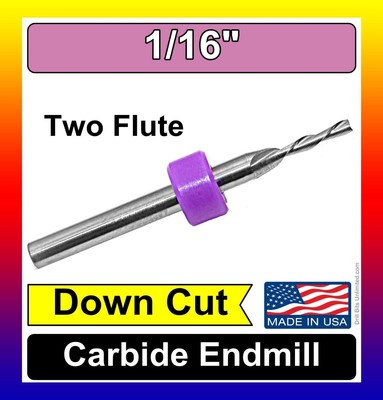 1/16'' Down Cut End Mill Carbide 1 Piece - Two Flute .300'' Depth downcut M192