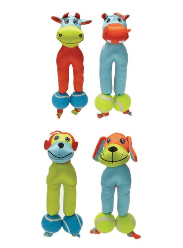 Dog Toy Indoor Outdoor Play Bright Double Tennis Ball Cuddle Chew Tug Toss Fetch - Picture 3 of 49