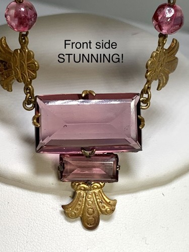Atemberaubende antike Vintage Art Deco Rubin Amethyst facettierte tschechische Glas Halskette - Bild 3 von 11