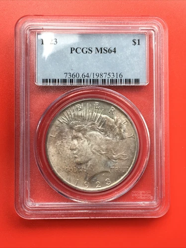 1923 MS64 Peace Dollar PCGS Mint State 64 ** Old Green Holder, Lightly Toned.
