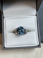 Vintage Large Blue Topaz Sterling Silver Ring - Size 6.25