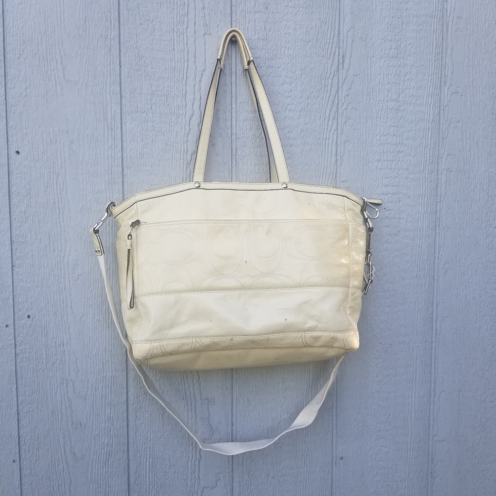 COACH Large Yellow Patent Leather Diaper Bag Zip Shoulder Signature