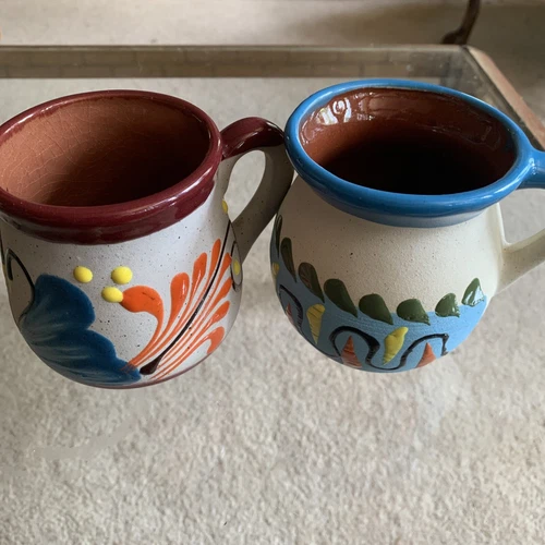 Southwestern 2 Hand painted Pottery Coffee Cup Mug 4” tall