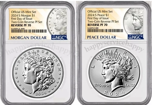 2024 Morgan & Peace Silver Dollar Reverse Proof PF70 First Day Issue, FDI Presal