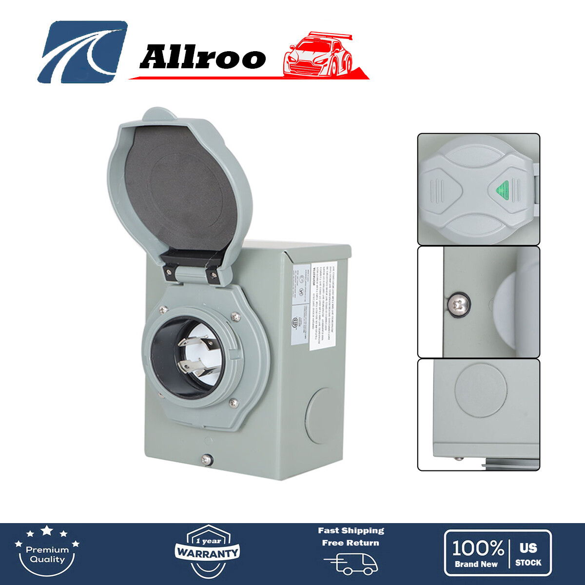 Power Inlet Box Weatherproof For 4 Prong Generator Cord Outdoor