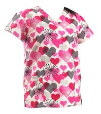 Women's Fashion Soft Medical Nursing Scrub Tops Black Gray Pink Heart S