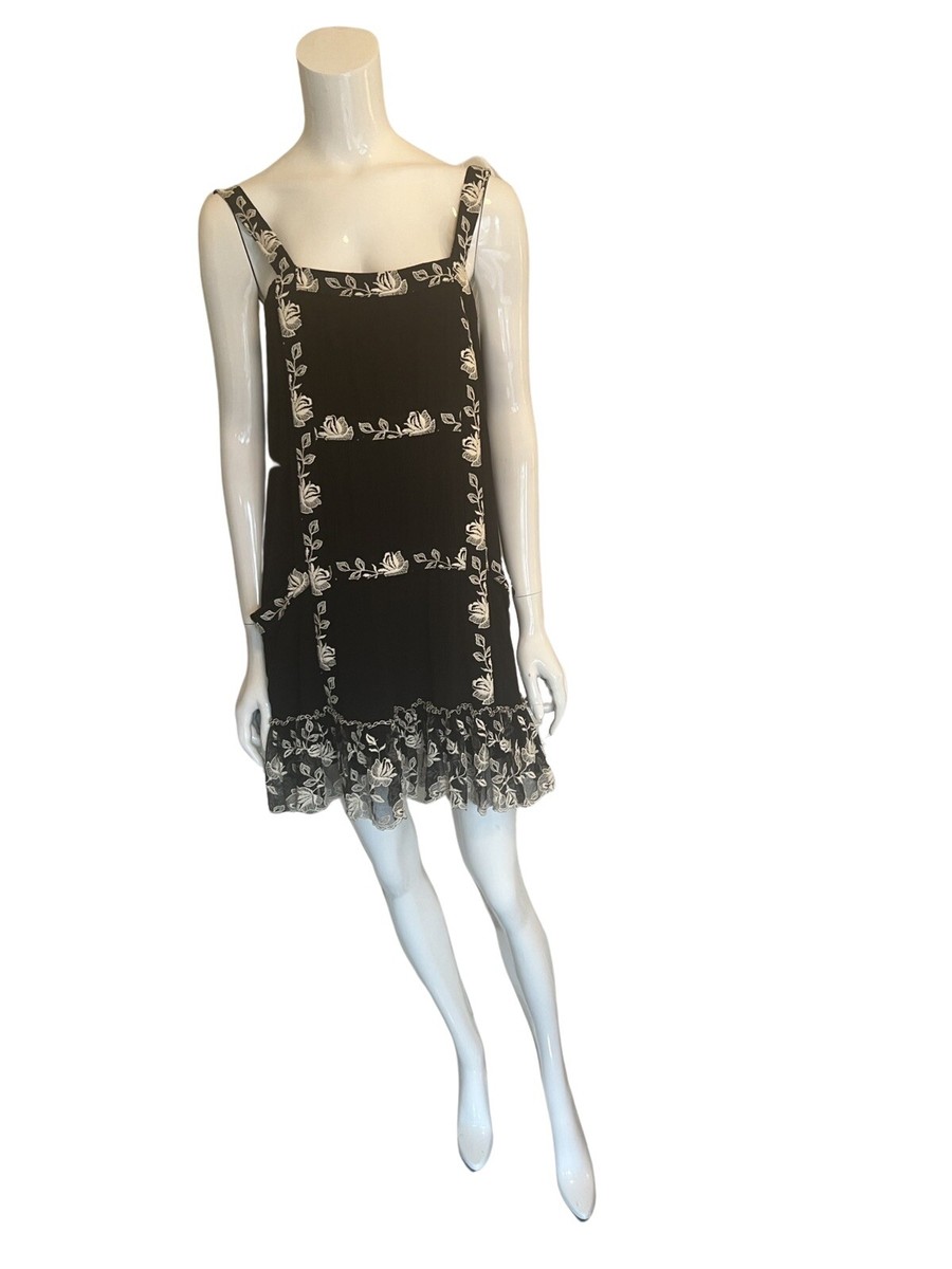 Alice & Olivia Black White Floral Lace Sleeveless A-Line