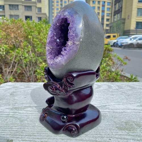 4.43lb Top Natural Uruguay Amethyst Geode Quartz Crystal Dinosaur Egg Decor+stan - Picture 8 of 15