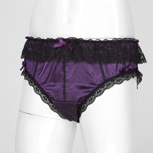 Herren Sissy Crossdress Unterwäsche Bowknot Satin Rüschen Spitzenbesatz Panties - Picture 33 of 37