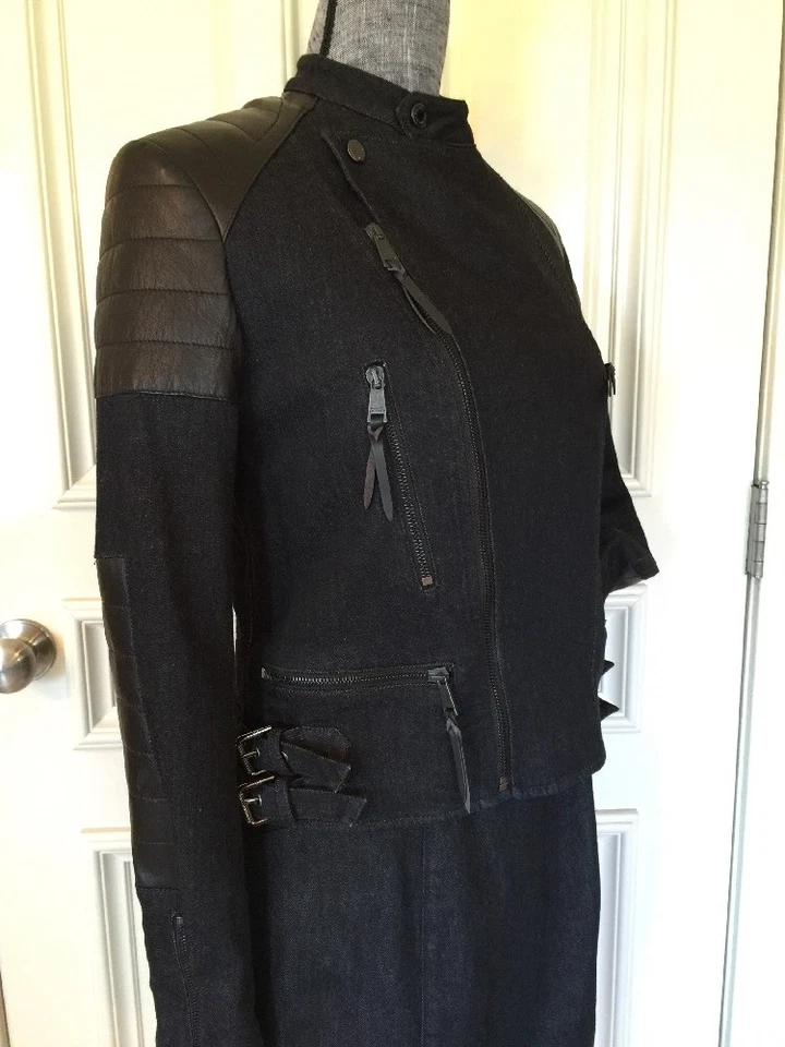 Vestido Ralph Lauren Vintage - Chaqueta Denim Negro y Cuero Talla 10 -2 Piezas Foto 4 de 4