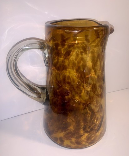 Hand Blown Glass Pitcher Tortoise Shell Confetti or Leopard Safari Mexico - Picture 7 of 18