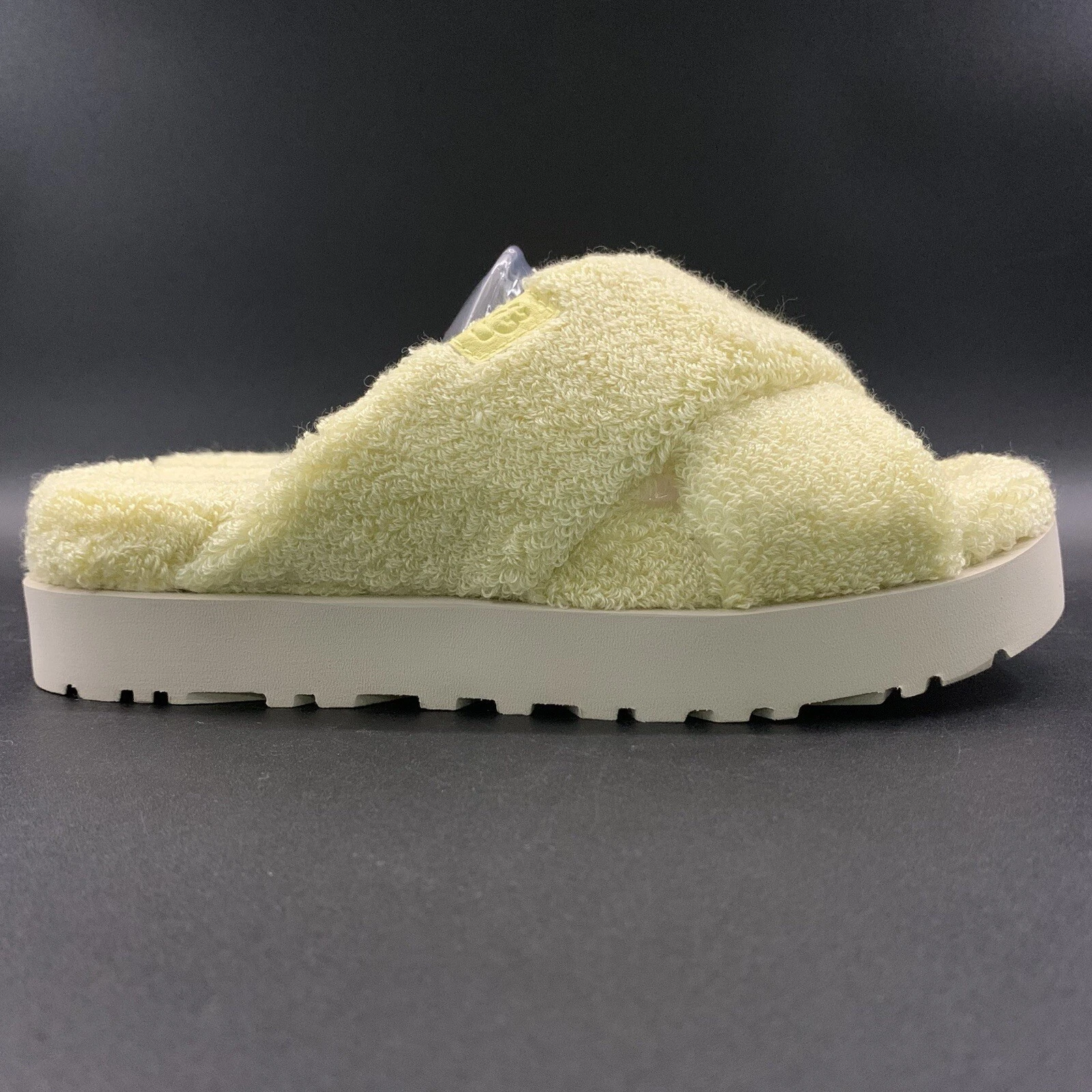 UGG FUZZ SUGAR TERRY CROSS SLIDE GIALLO SANDALO SLIP ON DONNA US 7