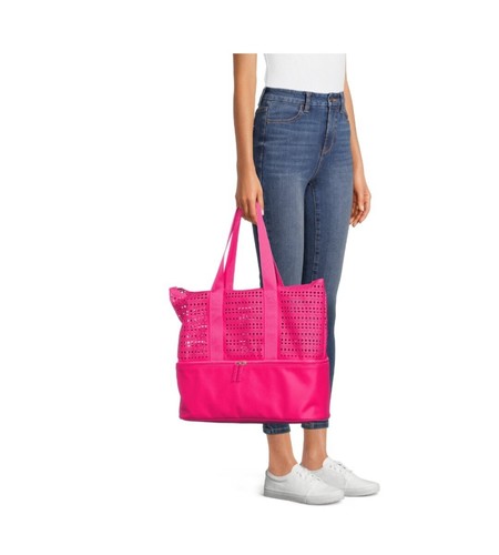 No Boundaries Hot Pink Elevated Zip Cooler Bottom Tote Bag Beach Bag BRAND NEW! - Picture 4 of 5