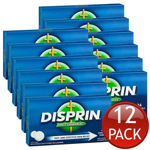 12 x Disprin Direct Chewables Fever Pain Relief Tablets Aspirin 24 Pack 300Mg