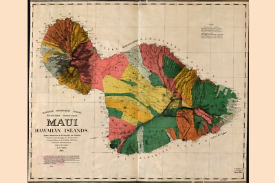 Island of Maui, Hawaii; Antique Map by Alexander 1885 - Hawai Island Survey