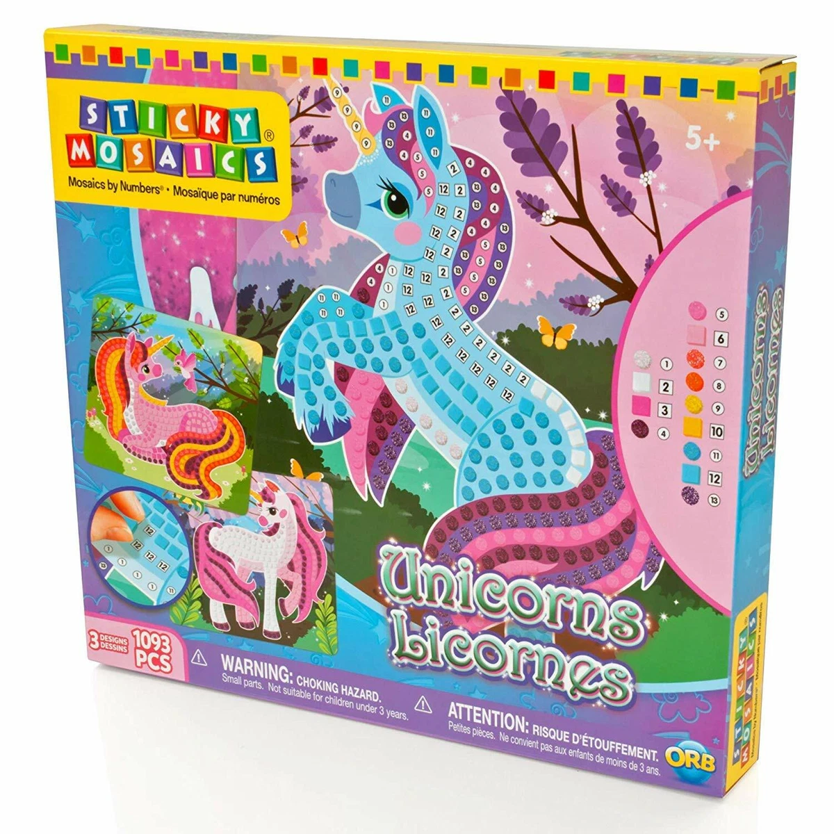 Orb Factory Unicorns Mosaici Appiccicosi, Multicolore, 4 Disegni Scintillanti Con 1400 Gioielli E Piastrine, Per Bambini Dai 4 Anni