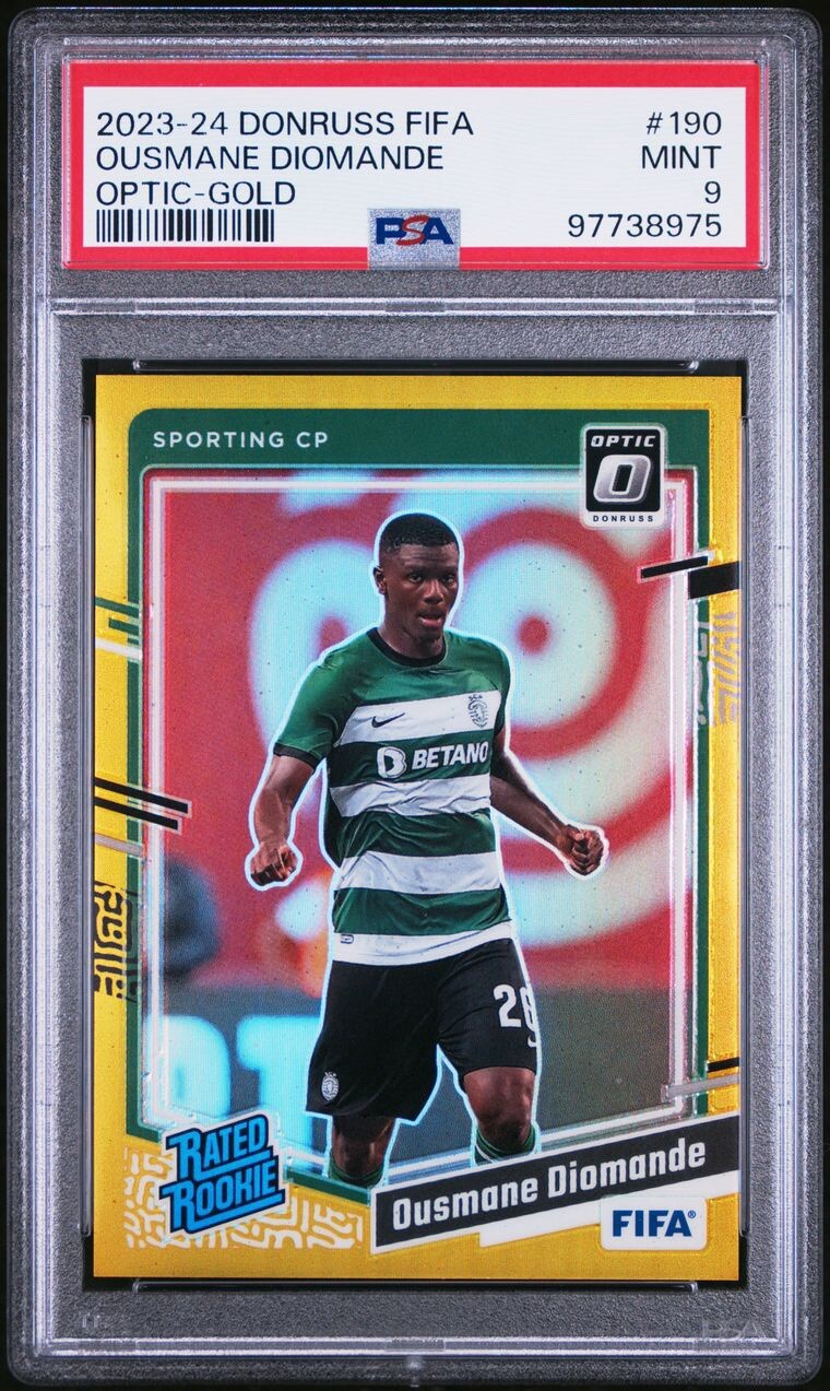 Ousmane Diomande 2023-24 Donruss FIFA Rookie Optic Gold Prizm /10 PSA 9