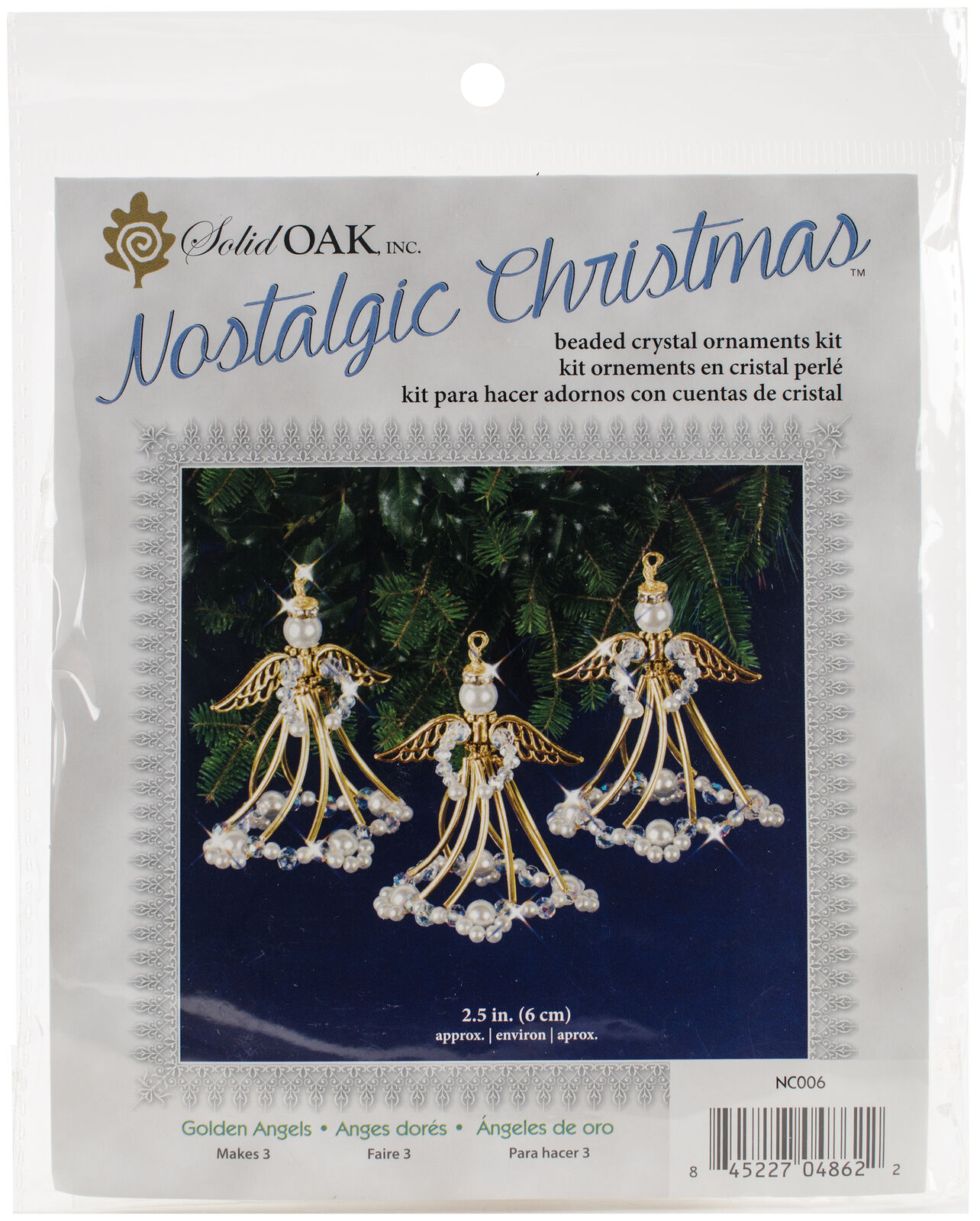 Solid Oak Holiday Beaded Ornament Kit-Golden Angels Makes 3