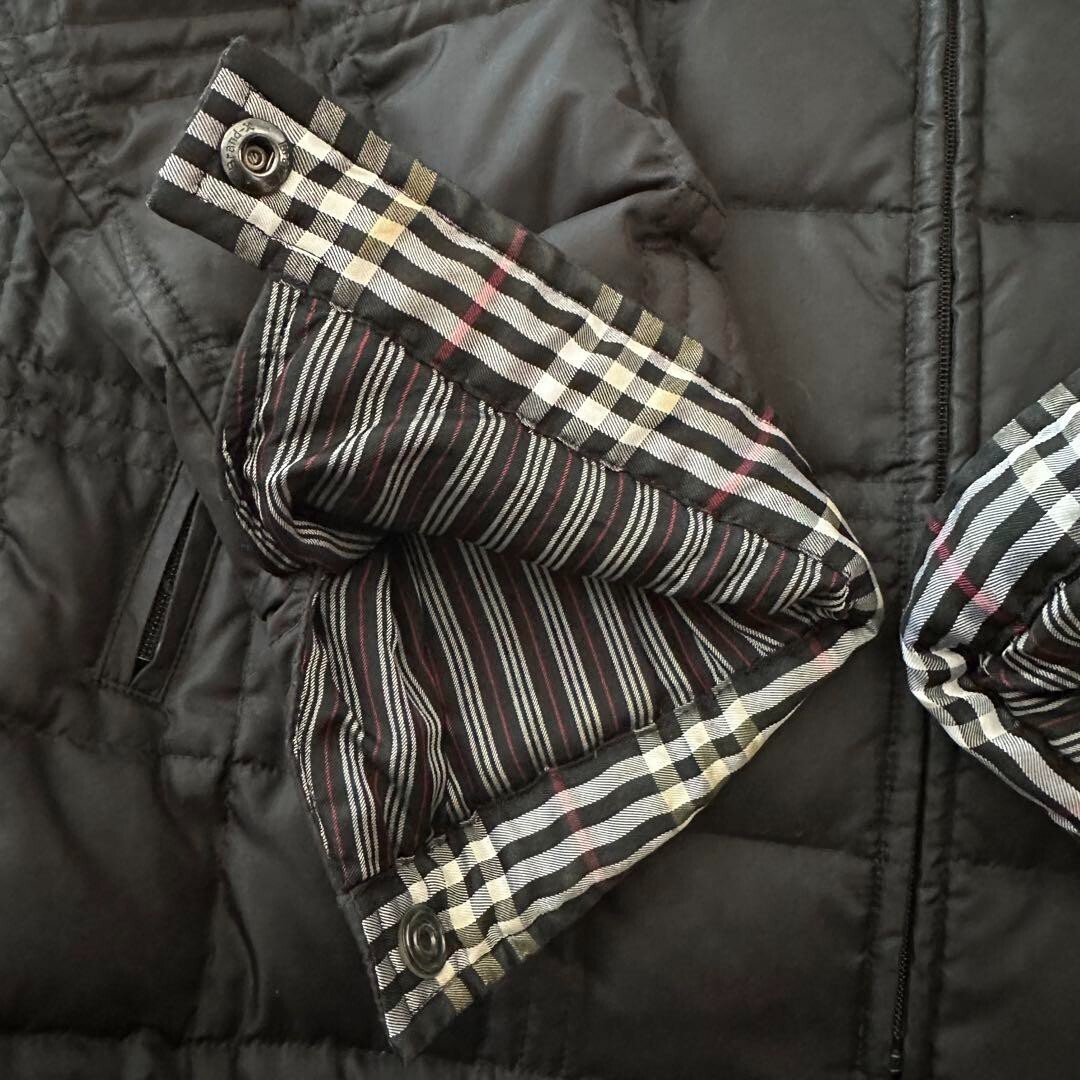 BURBERRY Black Label Quilted Down Jacket Nova Check Collar Fur