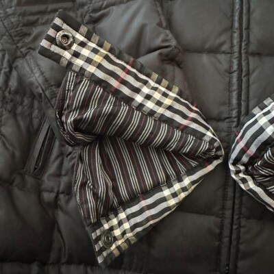 BURBERRY Black Label Quilted Down Jacket Nova Check Collar Fur