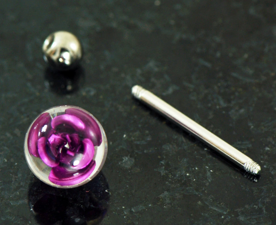 1 шт. титановая роза, встроенная в прозрачный шар, кольцо для языка, 14 г, 5/8 дюйма, 10 мм, розовый шар - Изображение 3 из 3