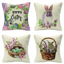 Easter Ribbit Linen Pillow Covers 18x18 Inch Set of 4 Easter Decorations gift