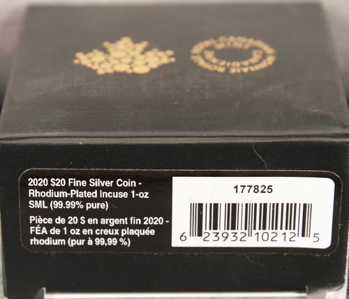 2020 $20 Fine Silver Rhodium-Plated Incuse 1-oz Silver Maple Leaf Coin - Picture 4 of 4
