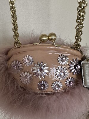 COACH LTD POPPY JEWELED FEATHER FRAME KISSLOCK SATCHEL PINK