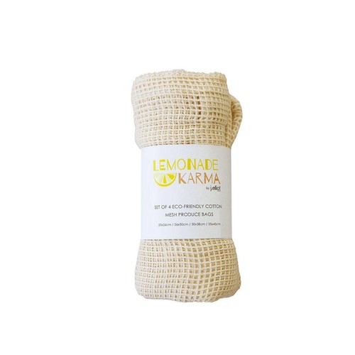 Lemonade Karma Set of 4 Cotton Eco-Friendly Natural Mesh Storage Bag Set by J... - Picture 3 of 4