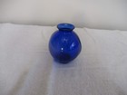 VINTAGE Small Cobalt Blue Glass Round  Ribbed Glass Vase