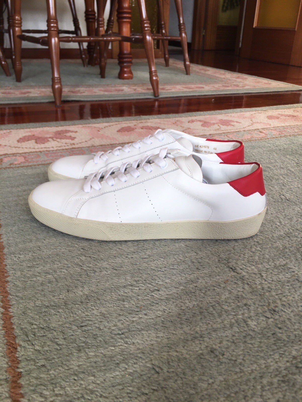 SAINT LAURENT ANDY WHITE LEATHER RED TAB LOW TOP SNEAKERS 40