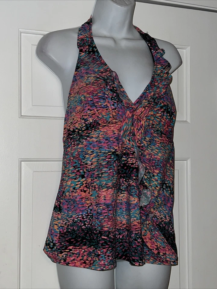 LOVE YOU ASSETS BY SARA BLANKELY WOMENS SWIM WIRE FREE RUFLETANKINI TOP SIZE XL - Image 3 of 4