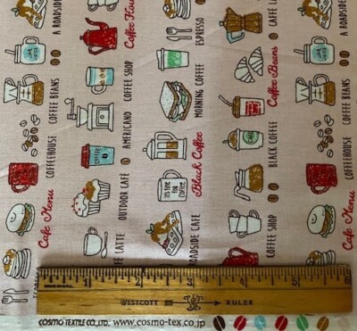 Fabric NEW (by the piece) Cosmo Textile Co. Coffee-Latte-Cafe on Pink