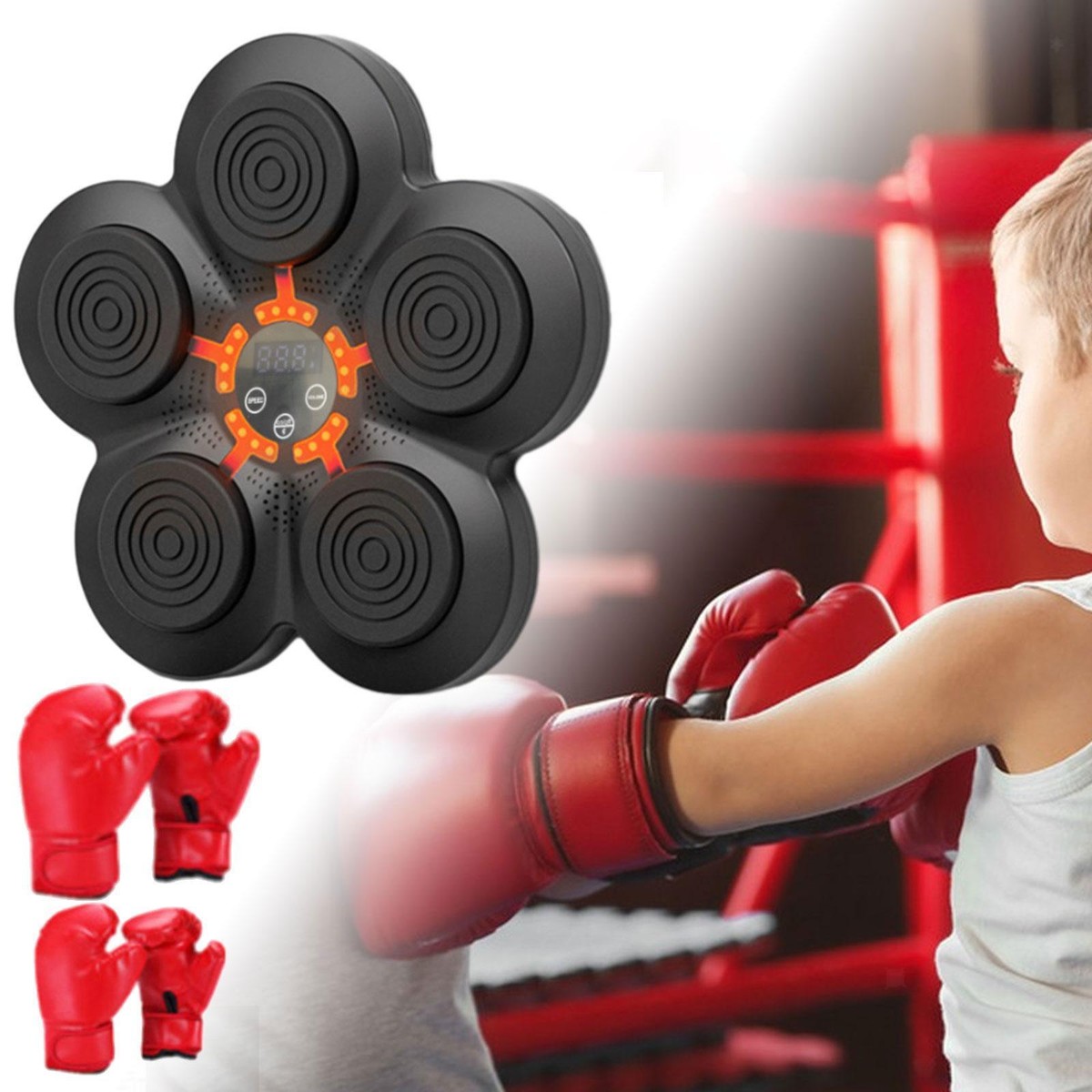 Machine De Boxe Musicale Bluetooth Avec Gants - Appareil D'Entraînement Mural Pour Adultes Et Enfants