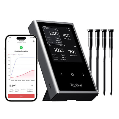 Sync Wireless Meat Thermometer Quad | 4 Probes | 6 Sensors | LCD Display | Wifi 
