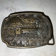 TRAIN BELT BUCKLE-STEAM ENGINE / LOCOMOTIVE WESTERN HEAVY BRASS BELT BUCKLE