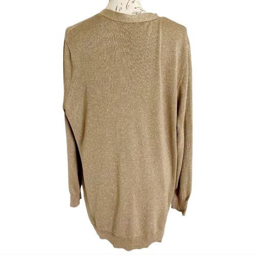Lauren Ralph Lauren Strickjacke Pullover 2X Seidenmischung Gold Metallic Knopf Preppy - Bild 2 von 13