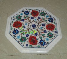 12" Marble Coffee Table Top Carnelian Lapis Inlay Marquetry Art Home Decor Gift