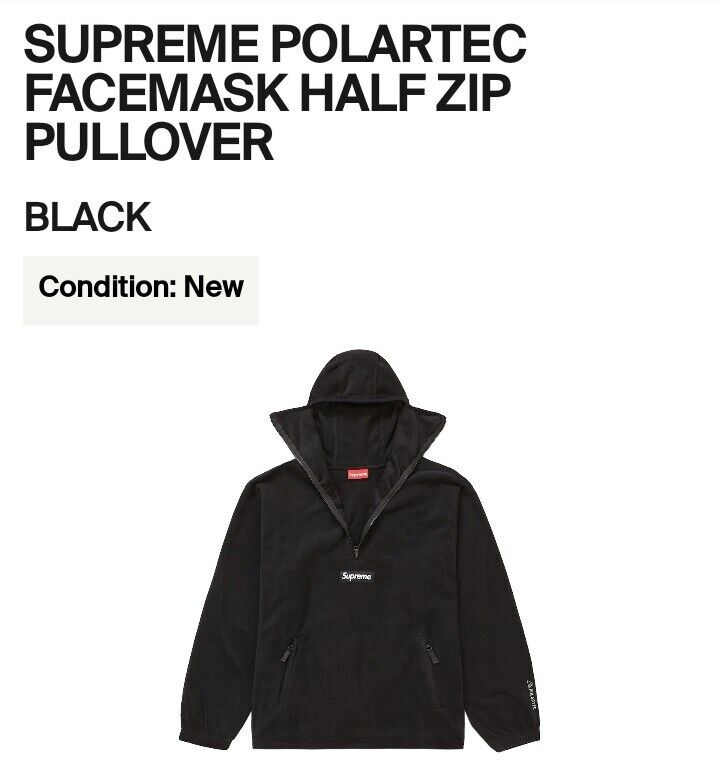 Size L - Supreme/Polartec Facemask Half Zip Pullover (Black)(FW22)