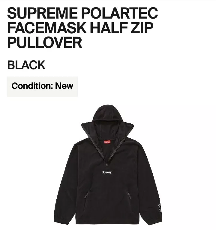 Size L   Supreme/Polartec Facemask Half Zip Pullover BlackFW