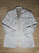 Canali Light Grey Blazer Sz 46R Sport Coat Plaid Herringbone Wool Silk Linen Men