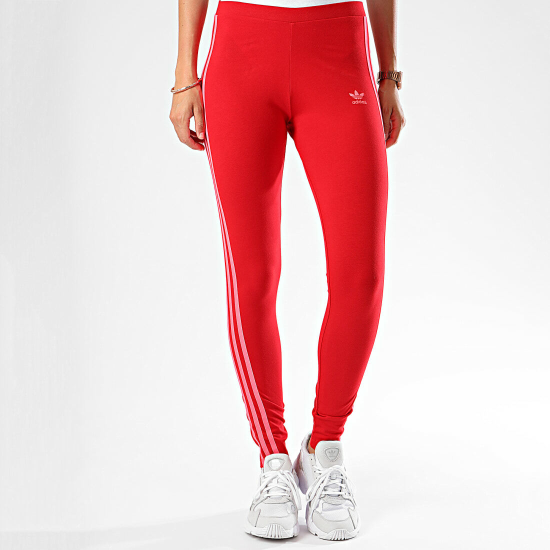 adidas red 3 stripe leggings