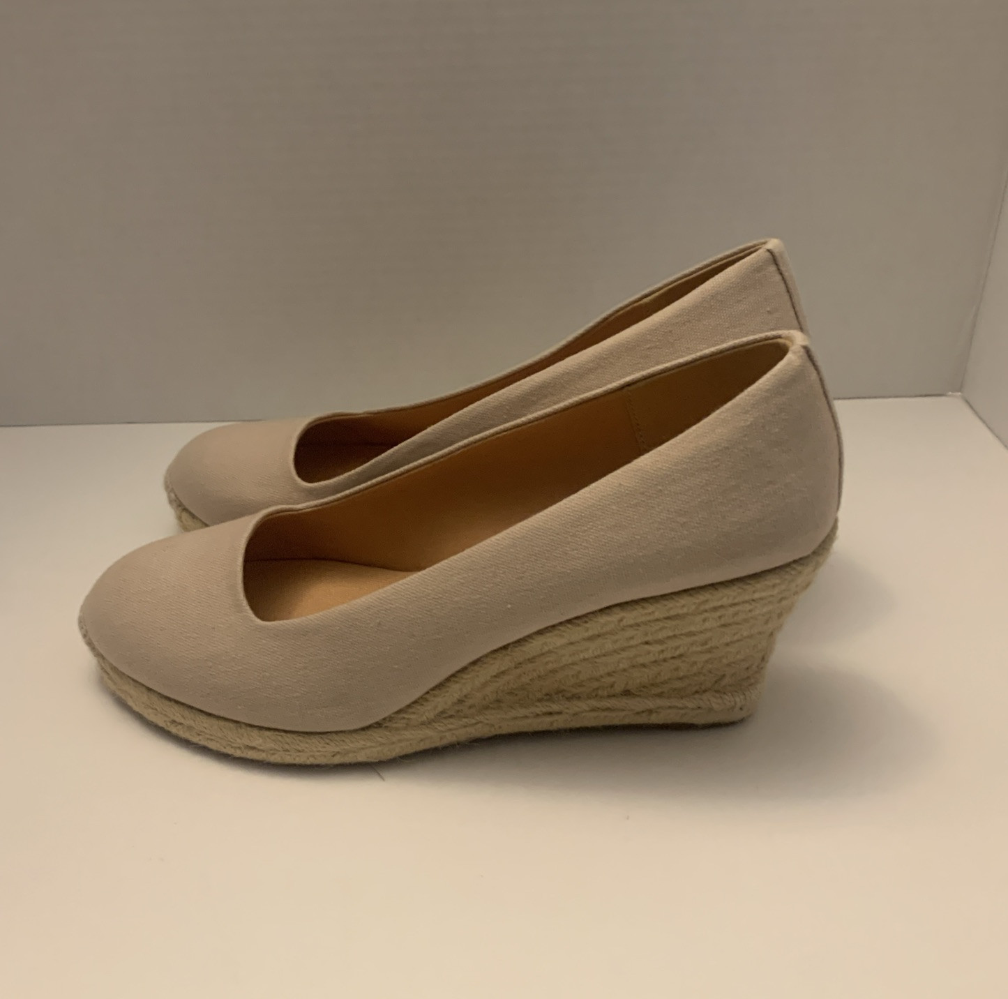 J. Crew Seville Pump Women's Size 9.5 Wedge Heel Espadrille Tan Canvas Slip On