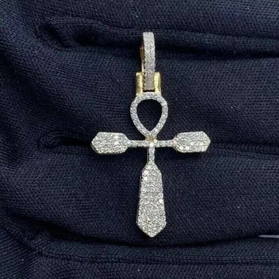 Women's Cross Pendant 2Ct Round Cut Simulated Diamond In 14K Yellow Gold Plated