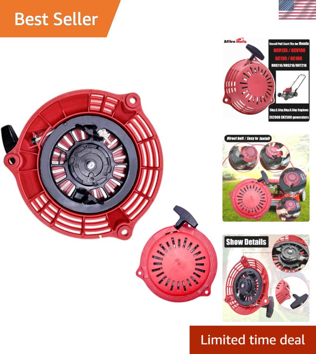 Honda GC135 GC160 Engine Recoil Starter Replacement 3-Prong