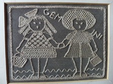 BRODERIE ANCIENNE  ART NAIF SINGULIER  GEMINI  GEMAUX  ANCIENNE COLLECTION  RARE