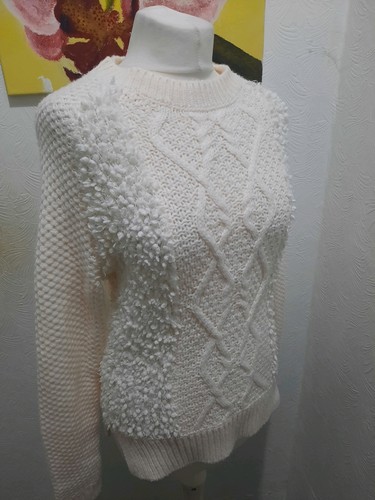 F&F white cream jumper cable knit top blouse size 10 38 ladies sweater ivory - Picture 11 of 12