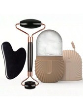 Black 3pcs Facial Ice Roller Set With Gua Sha And Massage Tool